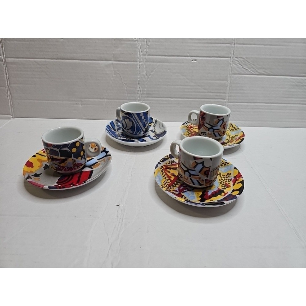 Antoni Gaudí Ming Spain Mosaic Demitasse Espresso Cup & Saucer Set of 4 Colorful